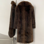 OFTBUY Luxury Long-Line Notch Lapel Faux Fur Coat - Elegant Winter Vegan Fur Overcoat