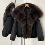 OFTBUY Autumn Winter Clothes Women White Goose Down Coat Natural Fur Puffer Jacket Female Short Big Real Fox Fur Jacket Fashion