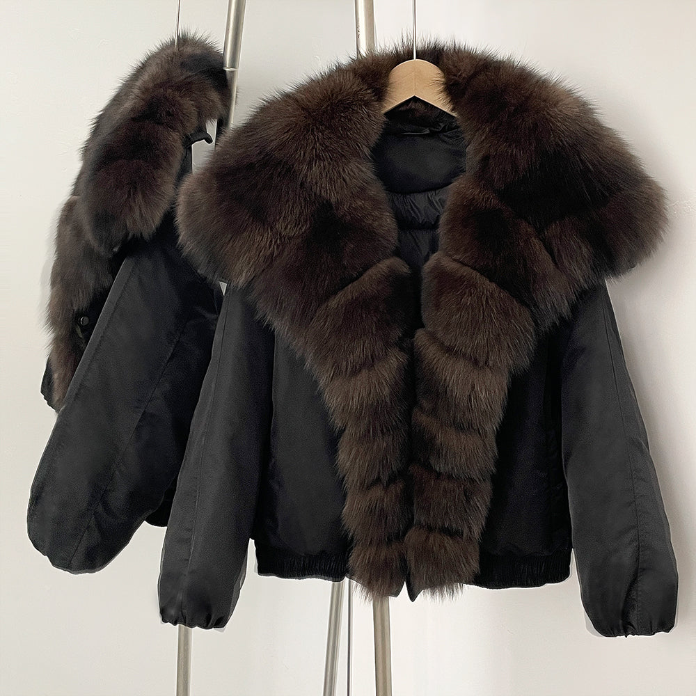 OFTBUY Autumn Winter Clothes Women White Goose Down Coat Natural Fur Puffer Jacket Female Short Big Real Fox Fur Jacket Fashion