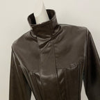 OFTBUY New Women's Faux Leather Cropped Jacket Stand Collar Asymmetric Hem Closure Streetwear Fashion Outerwear Clothing Female