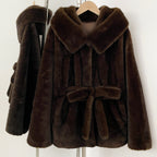 OFTBUY Wholesale Hooded Belt Faux Fur Coat Female Thickened Warm Fluffy Fake Fur Jacket Women New Winter Long Sleeve Fur Clothes Female