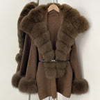OFTBUY Belt Loose Fit Warm Winter Fashion Outerwear Natural Fur Sweater Female New Women's Knit Coat with Large Real Fox Fur