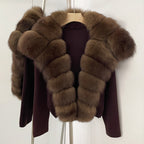 OFTBUY Women's Short Cardigan with Big Real Fox Fur Collar New Autumn Winter Knit Clothing Female Natural Fur Warm Sweater Lady