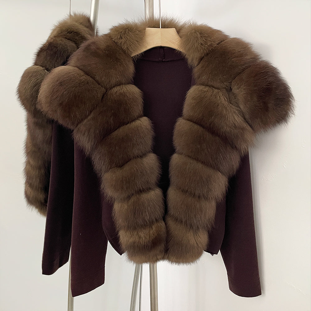 OFTBUY Women's Short Cardigan with Big Real Fox Fur Collar New Autumn Winter Knit Clothing Female Natural Fur Warm Sweater Lady