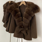 OFTBUY Belt Real Fox Fur Wool Coat Female New Autumn Winter Warm Clothes Women Natural Fox Fur Collar Cashmere Woolen Jacket