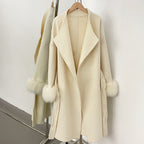 OFTBUY Real Fox Fur Cuffs Cashmere Woolen Jacket Long 100% Wool Coat Female New Autumn Winter Warm Natural Fur Clothes Women