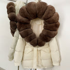 OFTBUY Thick Warm Mid-Long Puffer Coat Real Fox Fur Collar White Duck Down Coat Female Loose Warm Hooded Parkas With Belt