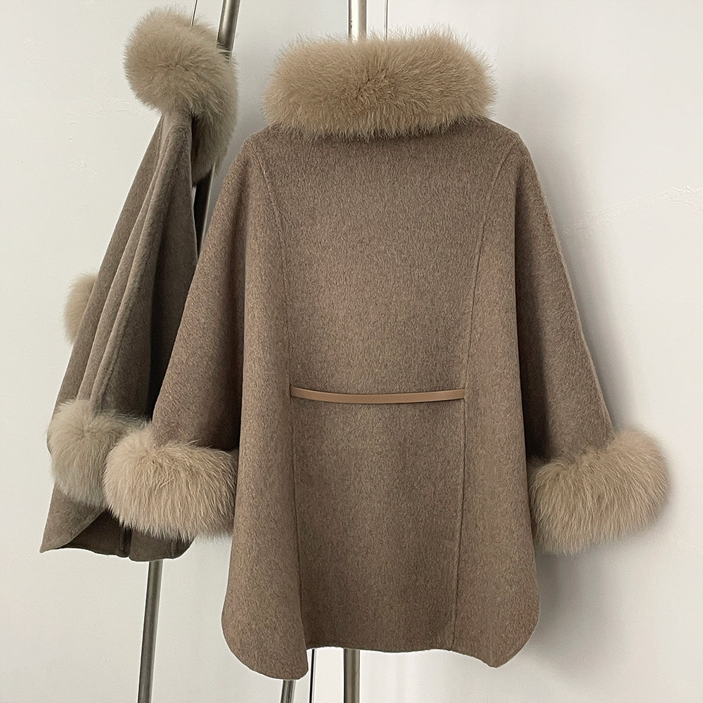 OFTBUY New Autumn Winter Coat Wool Women's Fur Sleeve Detachable Real Fox Fur Collar Warm A-line Jacket Luxury Thick Female Coat