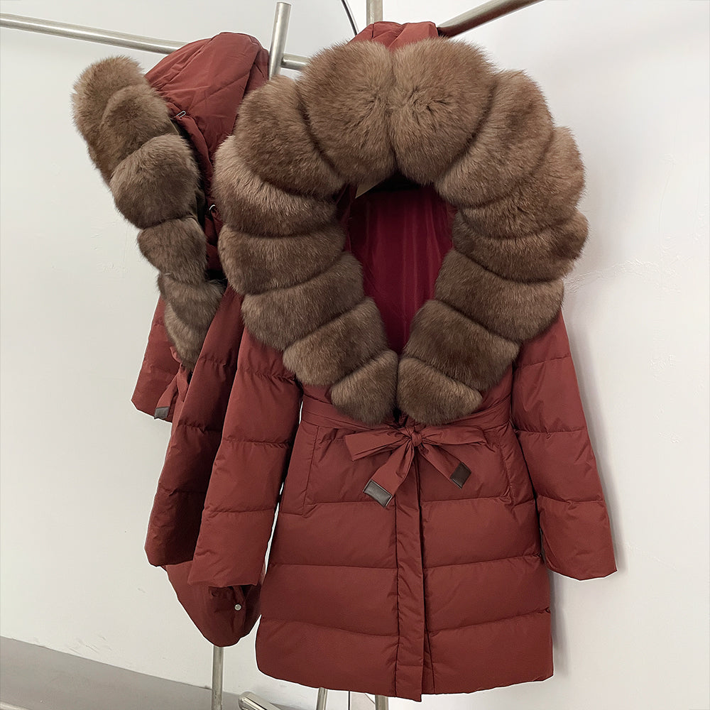 OFTBUY New Winter Genuine Fox Fur Hooded Puffer Coat Women Women's White Duck Down Jacket Outerwear Female Fashion Parkas