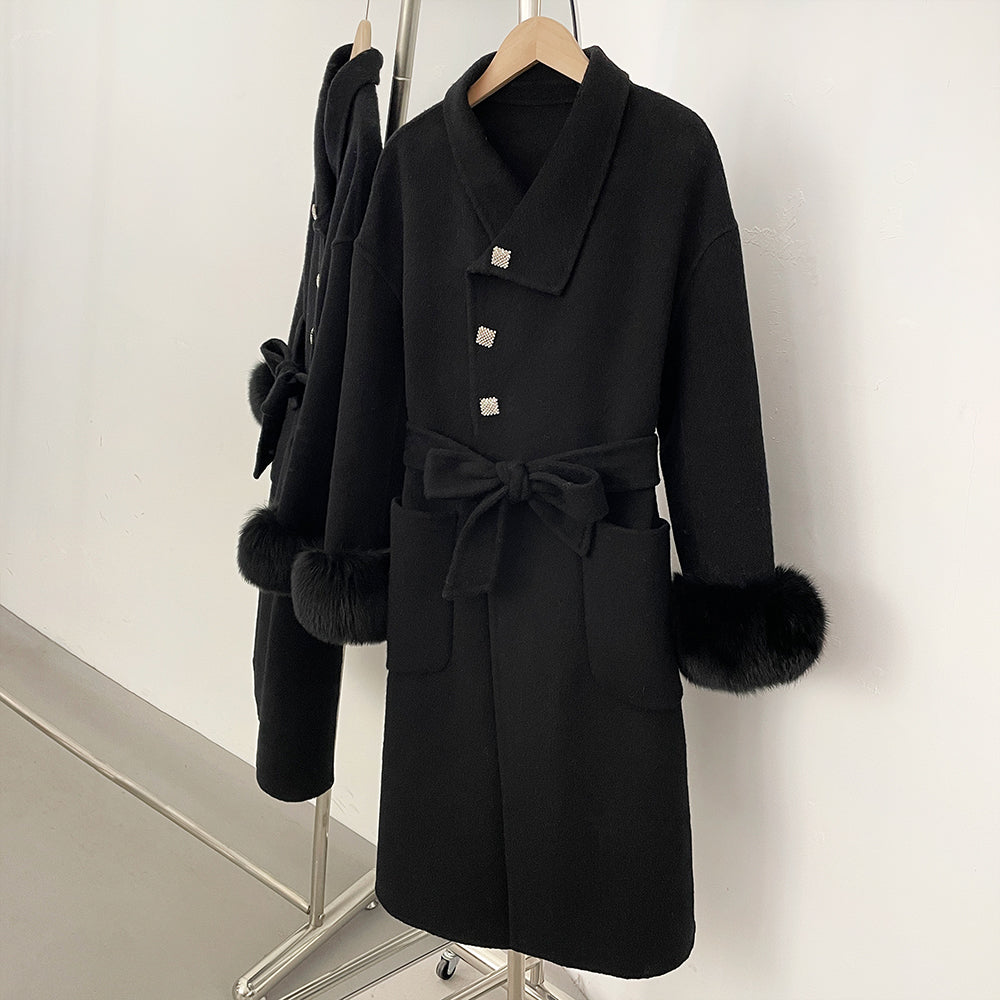 OFTBUY New Autumn Winter Top Clothes Women Fashion Warm Long Belt Wool Coat Female Natural Fox Fur Cashmere Woolen Jacket