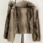OFTBUY Luxury Oversized Lapel Faux Fur Jacket - Premium Vegan Fur Short Coat for Winter Glamour