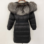 OFTBUY New Natural Thick Warm Duck Down Coat Female Long Winter Jacket Women Real Big Fox Fur Collar Belt Loose Puffer Parka