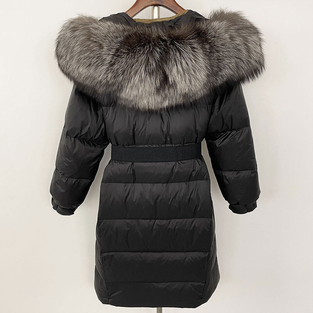 OFTBUY New Natural Thick Warm Duck Down Coat Female Long Winter Jacket Women Real Big Fox Fur Collar Belt Loose Puffer Parka