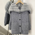 OFTBUY Sweater Femlae Button Pockets Warm Winter Luxury Outerwear New Women's Knit Cardigan with Large Real Fox Fur Collar