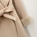 OFTBUY New Autumn Winter Belt Top Clothes Women Long Elegant Double-sided Woolen Coat Femlae Real Fox Fur Cuffs 100% Wool Coat