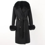 OFTBUY Winter Jacket Women Long Natural Wool Blends Cashmere Real Fur Coat Double Breasted Belt Warm Streetwear New Fashion