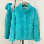 OFTBUY Women's Luxury Real Rabbit Fur Coat Stand Collar Fur Jacket Female New Warm Autumn Winter Outerwear for Cold Weather