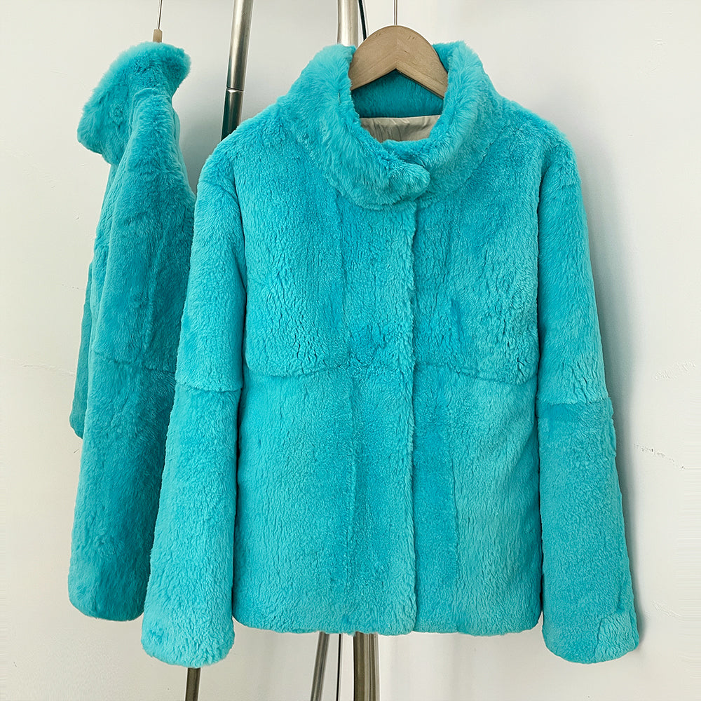 OFTBUY Women's Luxury Real Rabbit Fur Coat Stand Collar Fur Jacket Female New Warm Autumn Winter Outerwear for Cold Weather