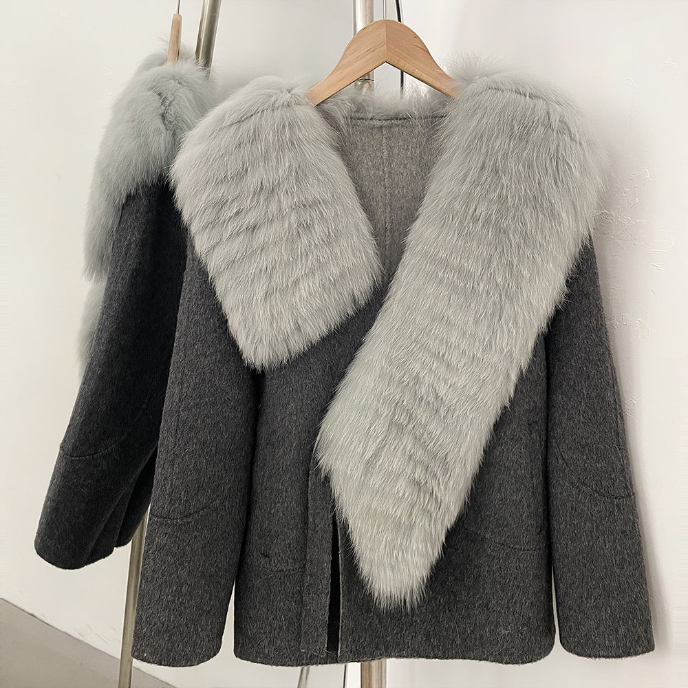 OFTBUY New Autumn Winter Double-sided Wool Jacket Elegant Real Fox Fur Collar 100% Wool Coat Female Woolen Blends Clothes Women