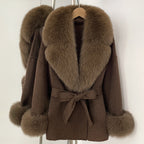 OFTBUY New Women's Double-Faced Wool Coat with Large Real Fox Fur Collar Cuffs Belted Warm Winter Elegant Fashion Outerwear Lady