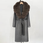 OFTBUY New Autumn Winter Top Clothes Female Long Big Real Fox Fur Collar Woolen Jacket Women Fashion Warm Cashmere Wool Coat