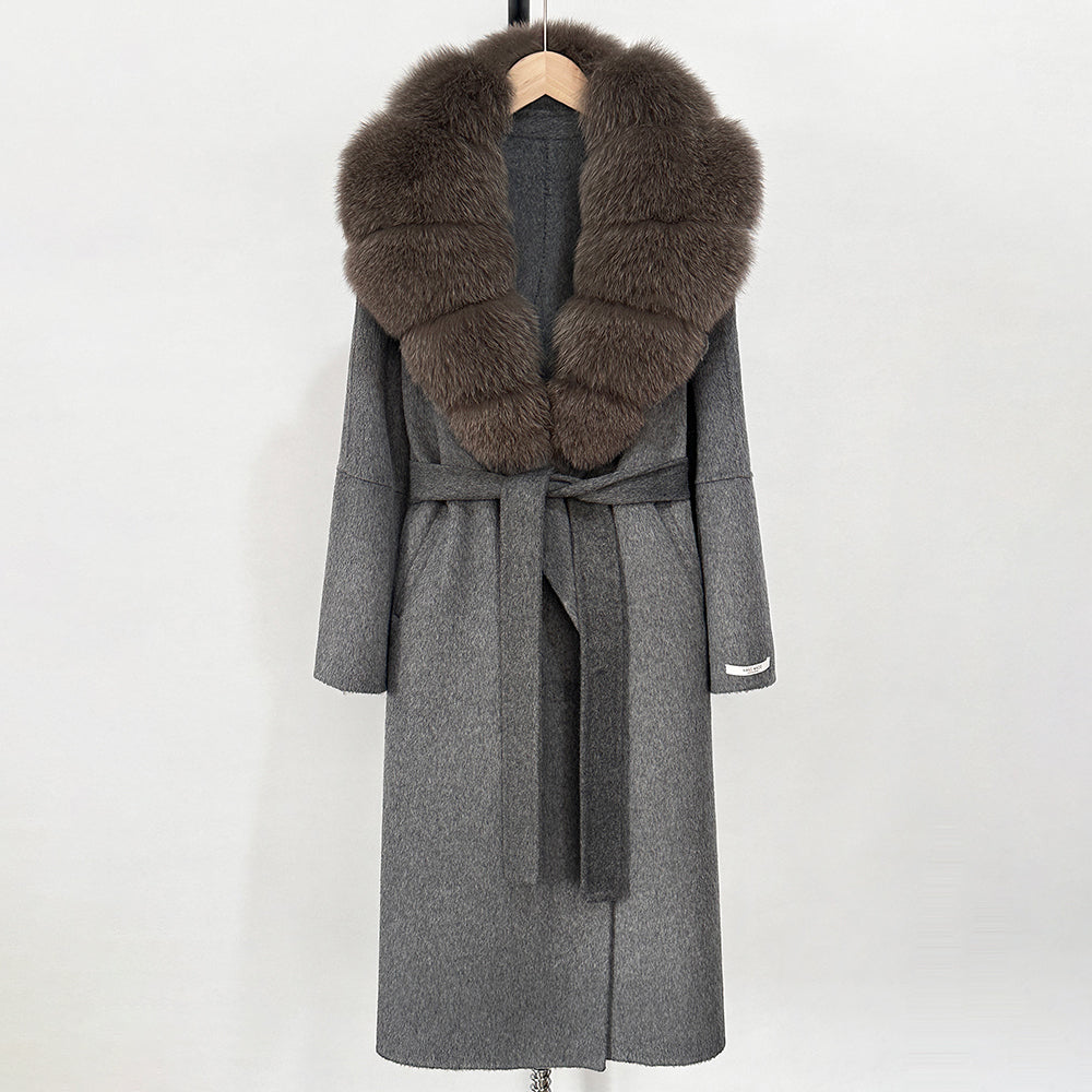 OFTBUY New Autumn Winter Top Clothes Female Long Big Real Fox Fur Collar Woolen Jacket Women Fashion Warm Cashmere Wool Coat