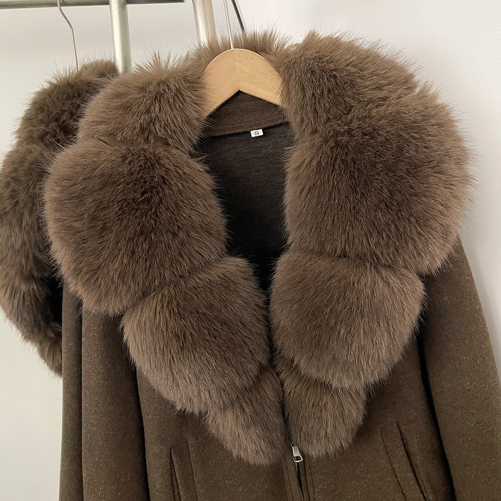 OFTBUY Women's Faux Fur Collar Knit Zip Up Jacket Brown Loose Warm Winter Sweater Coat Female Fashion Casual Cardigan Outerwear