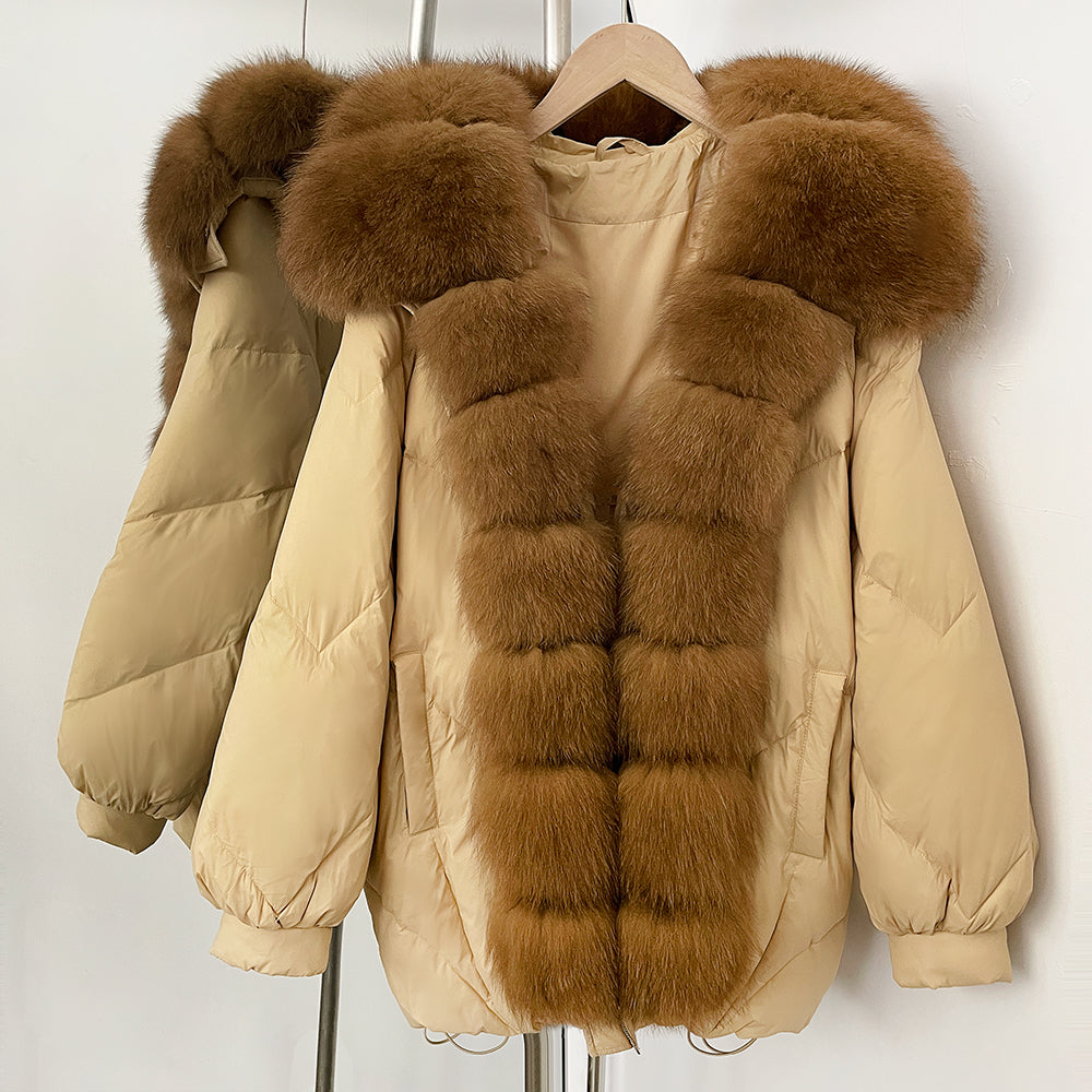 OFTBUY New Autumn Winter Thickened Warm Clothes Women Loose Big Real Fox Fur Goose Down Coat Female Natural Fur Puffer Jacket