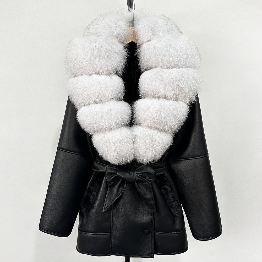 OFTBUY Large Natural Fox Fur Coat New Women Thick Warm Retro Faux Lamb Fur Jacket Belt Winter Female Parkas Outwear