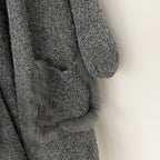 OFTBUY No Placket Long Sleeves Knitwear Jacket Long Real Fox Fur Pocket Cardigan Sweater Women New Spring Autumn Knitted Clothes
