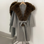 OFTBUY Long Belt Real Fur Wool Coat Female New Autumn Winter Warm Clothes Women Natural Fox Fur Collar Cashmere Woolen Jacket