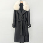 OFTBUY Natural Real Fox Fur Collar Women New Autumn Winter Loose Cashmere Wool Blends Coat Long Woolen Jacket Outerwear