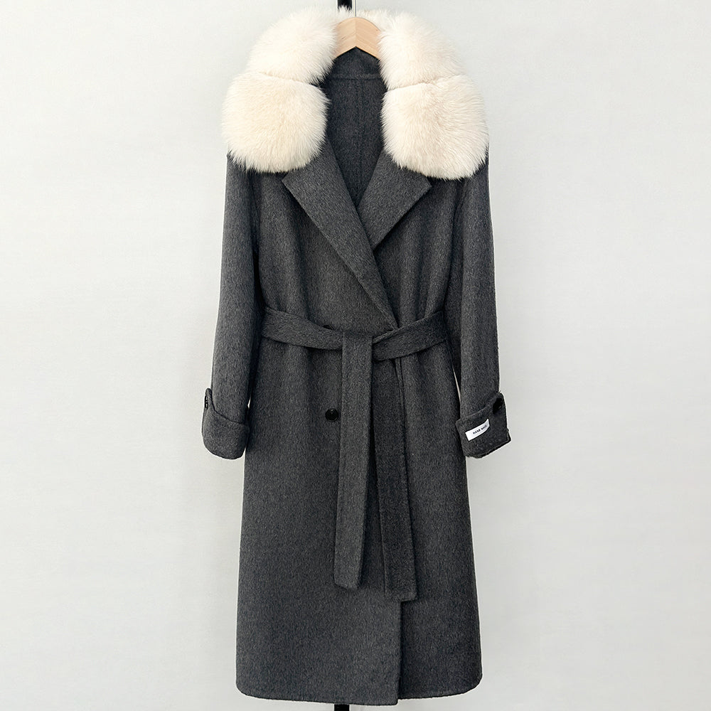 OFTBUY Natural Real Fox Fur Collar Women New Autumn Winter Loose Cashmere Wool Blends Coat Long Woolen Jacket Outerwear
