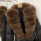 OFTBUY Luxury Women's Down Jacket women Warm Winter Parka Outerwear Duck Down Real Fox Fur Collar Belted Puffer Coat female
