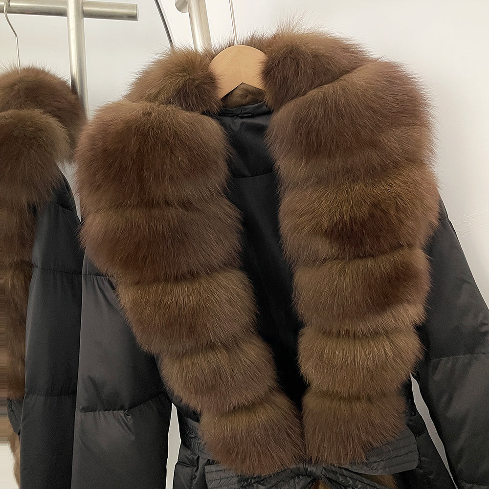 OFTBUY Luxury Women's Down Jacket women Warm Winter Parka Outerwear Duck Down Real Fox Fur Collar Belted Puffer Coat female