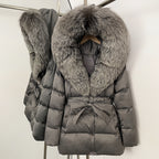 OFTBUY New Women's Duck Down Jacket with Large Real Fox Fur Hood Belted Waist Warm Winter Puffer Coat Lady Luxury Outerwear