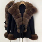OFTBUY cardigan women Sweater Female New Women's Knit Coat with Real Fox Fur collar Belt Luxury Warm Winter Fashion Outerwear