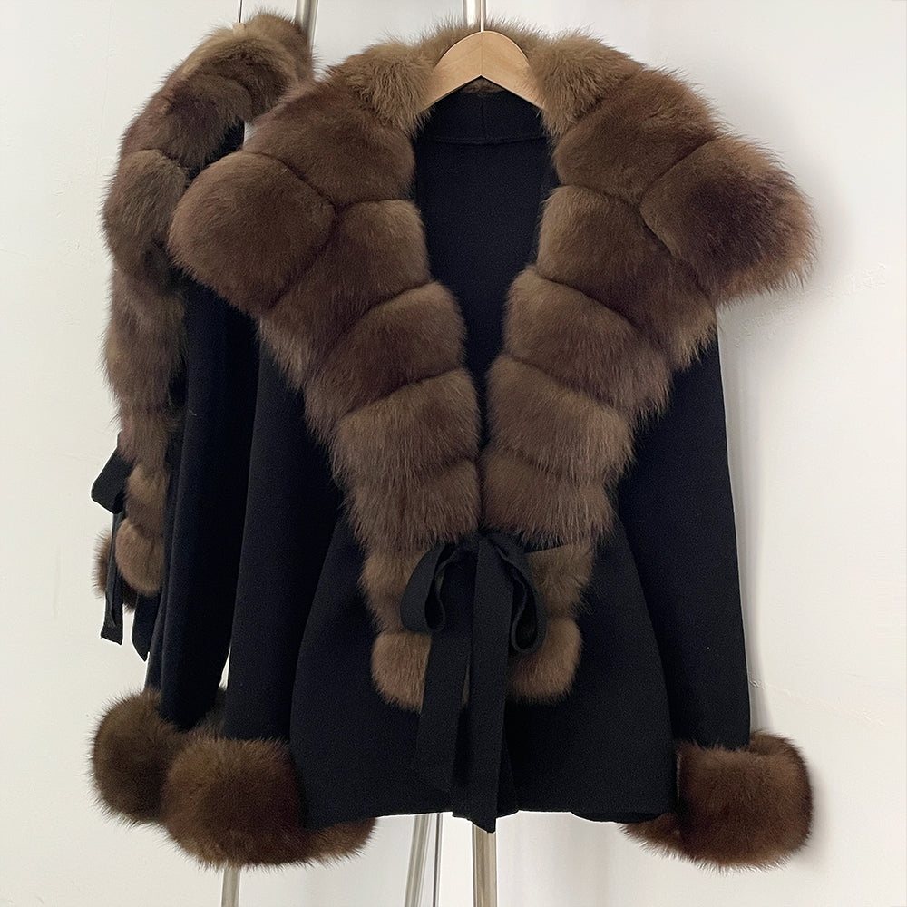 OFTBUY cardigan women Sweater Female New Women's Knit Coat with Real Fox Fur collar Belt Luxury Warm Winter Fashion Outerwear
