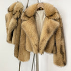OFTBUY Luxury Oversized Lapel Faux Fur Jacket - Premium Vegan Fur Short Coat for Winter Glamour