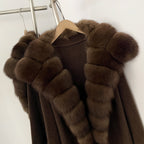 OFTBUY New Autumn Winter Knit Clothing Female Long Big Real Fox Fur Collar Sweater Women Warm Fashion Elegant Cardigan Coat