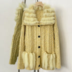OFTBUY New Spring Warm Top Knitted Clothing Female Oversize Resl Fox Fur Cardigan Sweater Coat Women Loose Knitting Knitwear