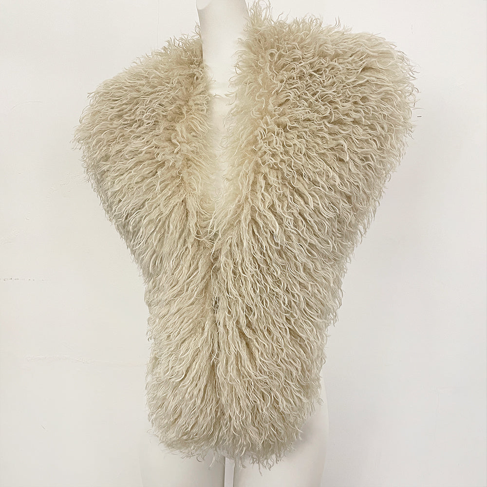 OFTBUY Women's Faux Mongolian Fur Vest Open Front Fluffy Faux Fur Waistcoat with Back Tie New Autumn Winter Outerwear Female
