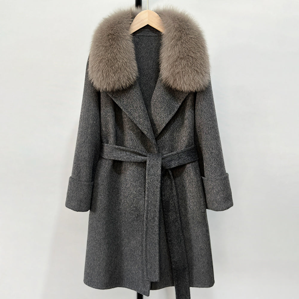 OFTBUY Fashion Female Luxury Cashmere Wool Jacket Autumn Winter Warm Natural Fox Fur Collar Women's Woolen Blends Coat