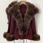 OFTBUY cardigan women Sweater Female New Women's Knit Coat with Real Fox Fur collar Belt Luxury Warm Winter Fashion Outerwear