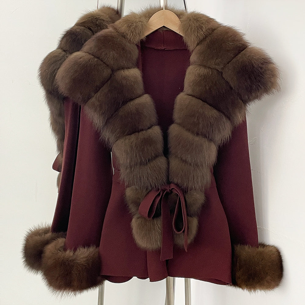 OFTBUY cardigan women Sweater Female New Women's Knit Coat with Real Fox Fur collar Belt Luxury Warm Winter Fashion Outerwear
