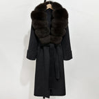 OFTBUY Long Belt 100% Wool Coat with Real Fox Fur Collar Warm Natural Fur Woolen Jacket Female New Autumn Winter Clothing Women