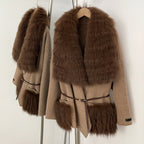 OFTBUY Fur Pockets Winter Luxury Outerwear Woolen Jacket Female New Women's Double Face Wool Coat with Large Real Fox Fur Collar