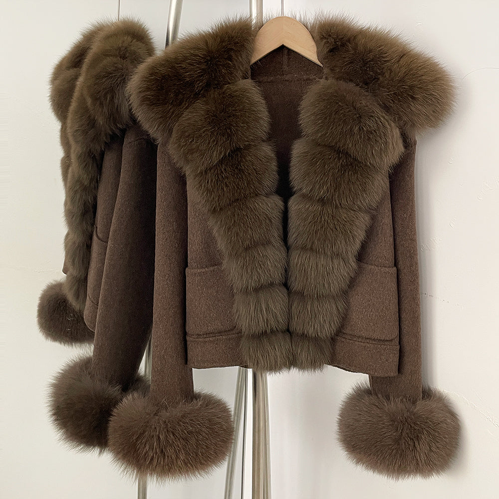 OFTBUY Woolen Jacket New Women's Short Double-Faced Wool Coat with Real Fox Fur Pockets Luxury Warm Winter Fashion Outerwear