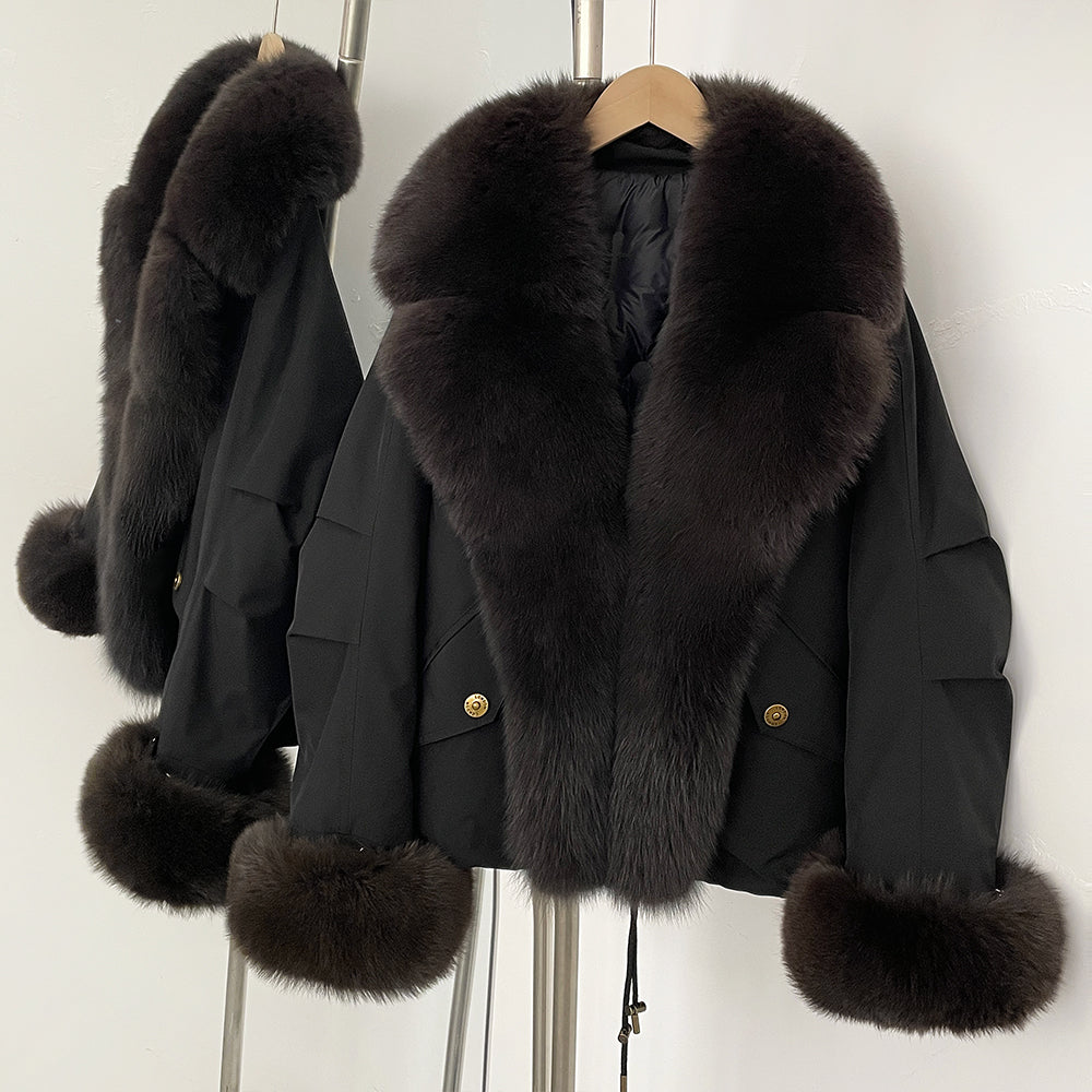 OFTBUY Fashion Big Real Fox Fur Collar Down Coat New Waterproof Autumn Winter Clothes Women Warm Fur Cuffs Puffer Jacket Female