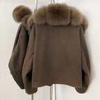 OFTBUY Women's Luxury Real Fox Fur Collar Knit Coat Warm New Autumn Winter Jacket Female Elegant Cardigan Sweater Outerwear